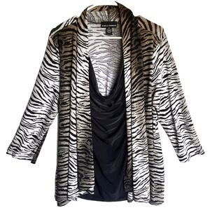 Isabella Rodriguez Cardigan Cami Set Women 1X Plus 2fer Tiger Print Open Duster